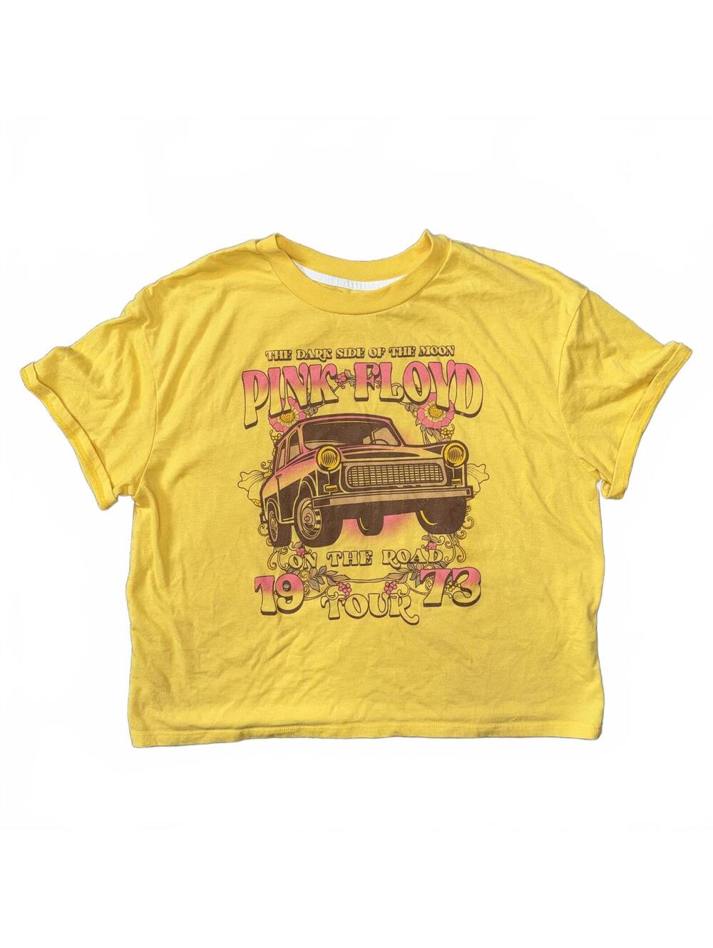 Official Pink Floyd 1973 Yellow Boho Graphic Cropped T-shirt Women's XL